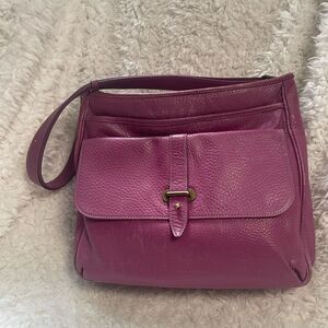 Levenger Leather Mauve medium Shoulder Bag antique tone hardwares